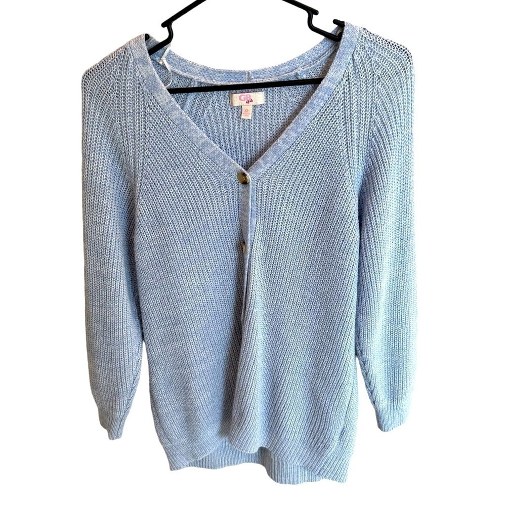 Gianni Bini Girl’s Cardigan Sweater Blue Fluffy Knit Button Down Size XL